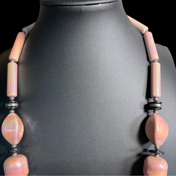 Pink Ceramic Beaded Necklace Handmade Boho Chic Pastel Statement Unique Gift Art - Picture 7 of 9
